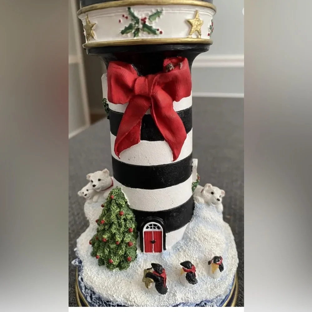 Pair of Danbury Mint Lighthouse Candle Holders‎ Christmas Santa Polar Bear